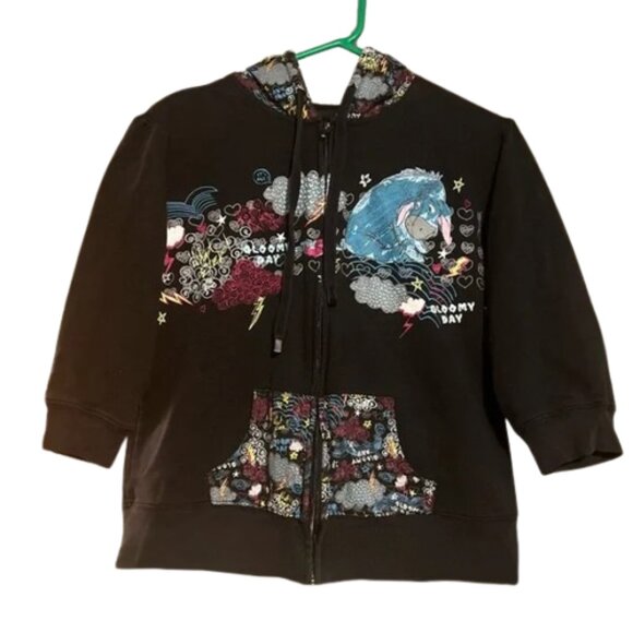 Disney "Gloomy Day" Eeyore 3/4 Sleeve Black Zip Up Hoodie Jacket XL - Picture 1 of 7